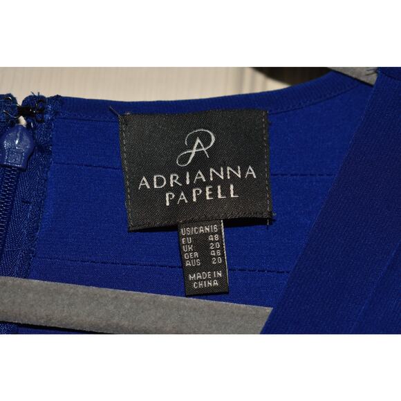 ADRIANNA PAPELL $178 Royal Blue Banded Tuck Jersey Sheath Dress 3/4 Sleeves 16 - Picture 3 of 3